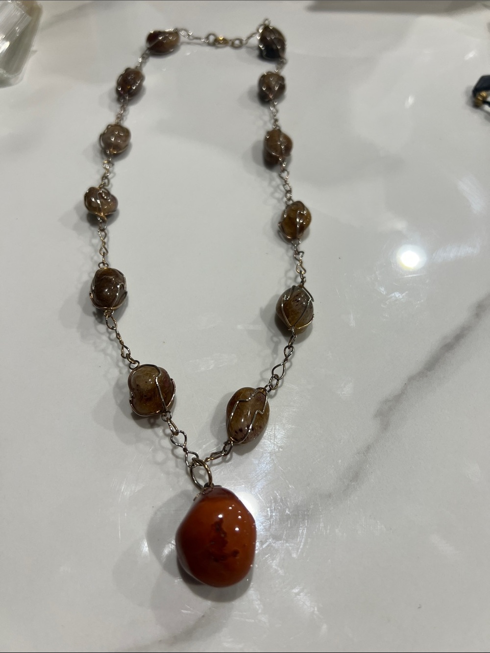 B#81-Handcrafted Brown Agate Pendant Necklace - Women’s Jewelry